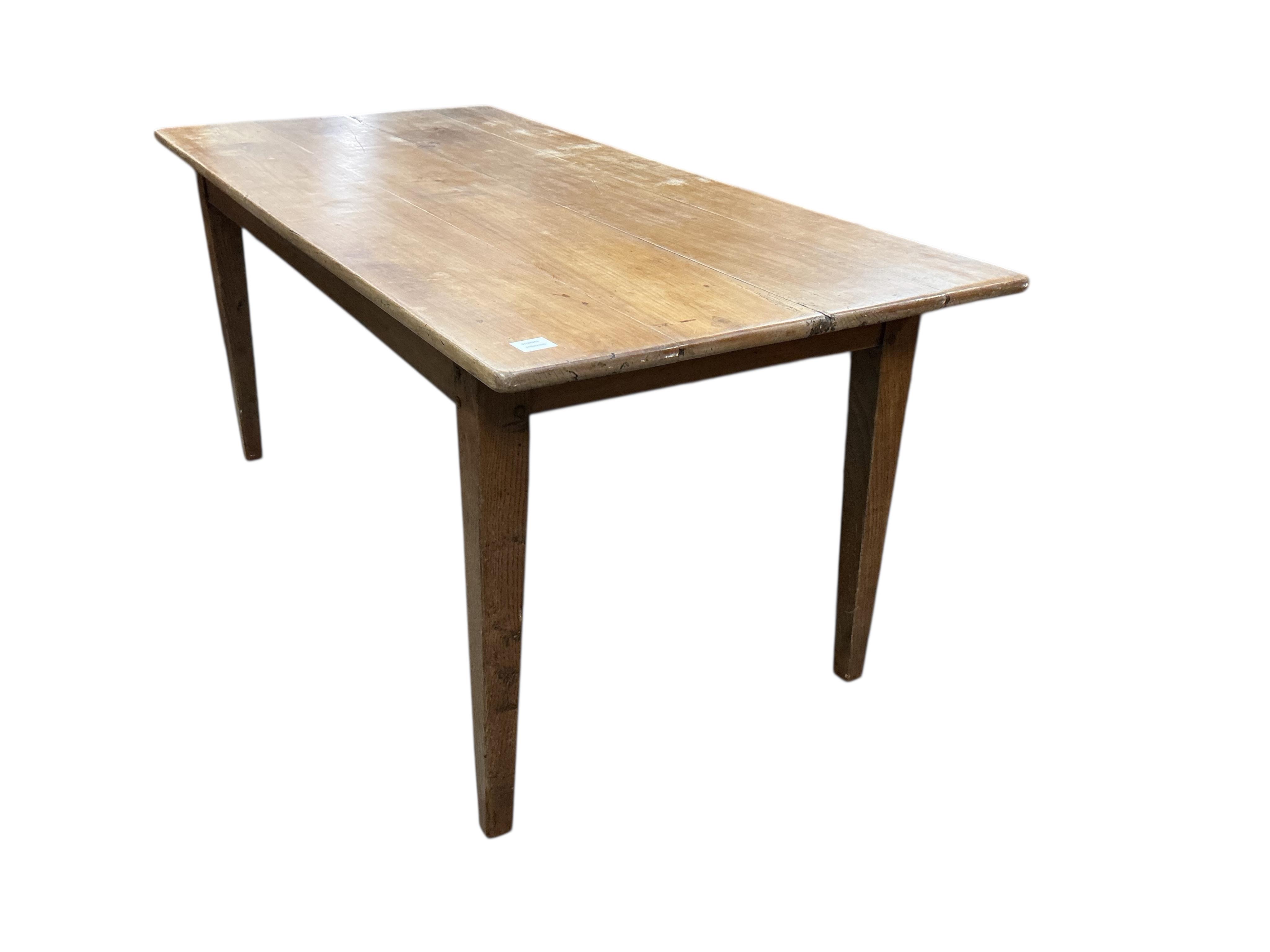 A 19th century French rectangular cherry and oak kitchen table, width 170cm, depth 80cm, height 74cm